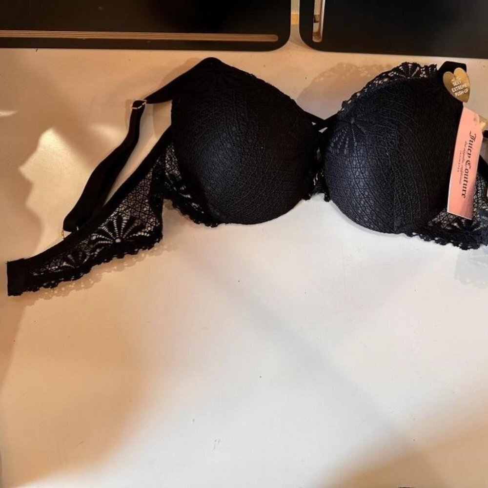 Juicy Couture Intimates Extreme Push Up Bra Lace Black 34 B 34B NWT